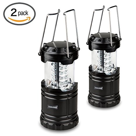 TANSOREN LED Portable Outdoor Collapsible Camping Lantern with "S" Hook (2-Pack)