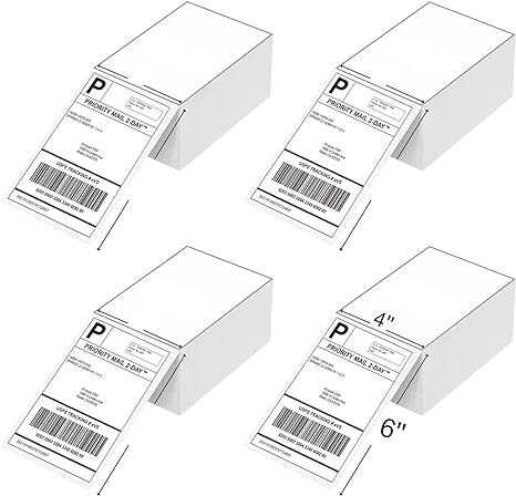 4 Stacks Direct Thermal Labels - Fanfold Shipping Labels White (101x152mm) - Sticky Labels Stickers - BPA&BPS Free White Square Label for 4x6 Inch Direct Thermal Printer Labels (4 Stacks/2000 Labels)