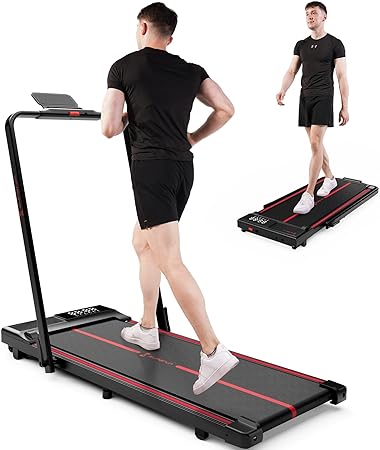 SupeRun 2 in 1 Under Desk Treadmill, 3.0HP Folding Treadmill with 300 LBS for Home, Portable Compact Walking Pad with 12 Programs