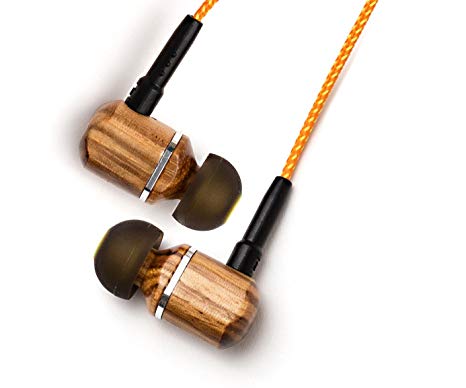 Symphonized MTRX Premium Genuine Wood In-ear Noise-isolating Headphones with Mic and Nylon Cable, Orange Stripe