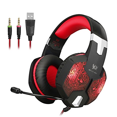 Kotion each G1000 Gaming Headset 3.5mm Lighting LED USB with Microphones for PC Laptop Computer -- Black with Red