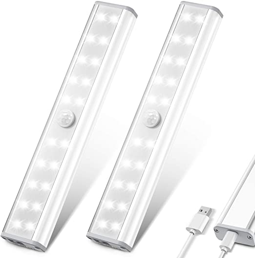 LED Closet Light, HOKEKI Wardrobe Light, Motion Sensor Light, with 20 LED Bulbs Under Counter Lights for Kitchen, USB Rechargeable, with Magnetic Strip, for Wardrobes, Kitchens, Corridors (2 Pack)