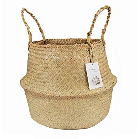 Belly Basket, Seagrass Planter for Fig Home Organization with Handles by Qliwa
