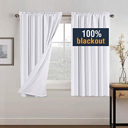 H.VERSAILTEX 100% Blackout Curtains for Bedroom/Living Room, White Curtain Panels for Window, Thermal Insulated Window Treatment Rod Pocket Curtains/Drapes with White Backing, 2 Panels, 52 by 63 Inch