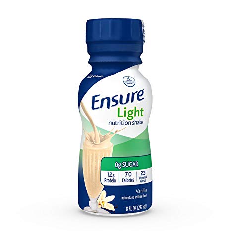 Ensure Light Nutrition Shake, 12g of high-quality protein, 0g Sugar, 2g Fat, Vanilla, 8 fl oz, 24 Count