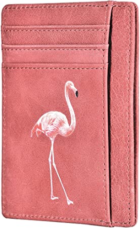 Slim Wallets for Women Credit Card Holder Front Pocket Wallet Minimalist Mini Thin Wallet for Ladies Pink