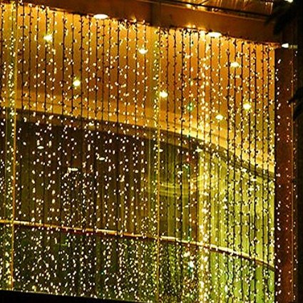 BinTeng 300led Window Curtain Icicle Lights String Fairy Light Wedding Party Home Garden Decorations 3m*3m (Warm White)