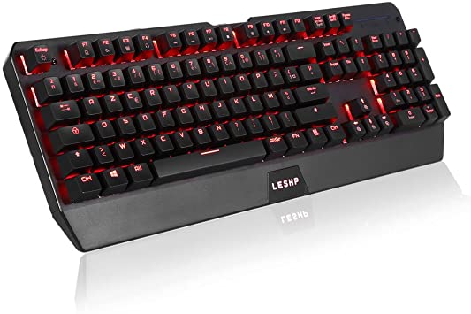 LESHP USB Mechanical Gaming Keyboard with 105 Keys LED RGB for Gamers, Typists, Etc. red red