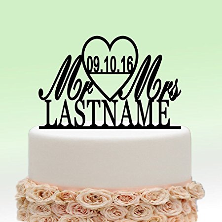 ivisi Personalized Wedding Cake Topper Monogram Last Name Surname Decoration Anniversary Gift (Design 5)