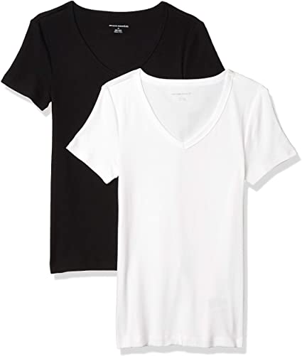 Amazon Essentials Women's 2-Pack Slim-Fit Short-Sleeve V-Neck T-Shirt