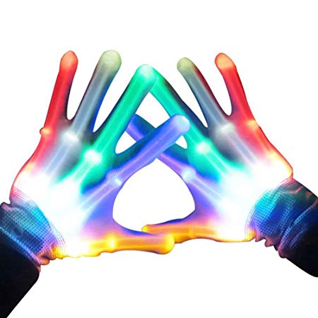 SKL Light Up LED Skeleton Hand Gloves, Pair of 1 MultiColor LED Glove for Clubs, Raves, Festivals, Halloween, Bonfire Night, Party, Games