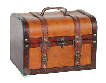 Vintiquewise(TM) Decorative Wood Leather Treasure Box (Large Trunk Only)