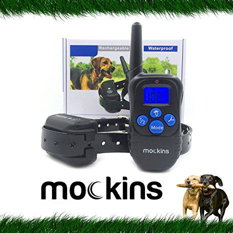 Mockins 100% Waterproof Rechargeable Electronic Remote Dog Training Shock Collar with Beep and Vibration - E-Collar with 330 Yards ( 990 ft ) Distance