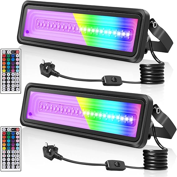 Viugreum LED Black Light 50W 2 Packs, RGB UV Floodlight Outdoor with Remote Control 1.5M Cable Plug, IP65 Waterproof Colour Changing Spotlight for Aquarium Party Decorations Stage Halloween DJ Lights
