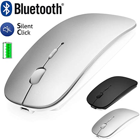 Bluetooth Mouse for Laptop/iPad/iPhone/Mac(iOS13.1.2 and above) / Android PC/Computer, Rechargeable Noiseless Mini Wireless Mouse for Windows/Linux/Mac, 3 DPI Adjustable Bluetooth4.0   2.4G Silver
