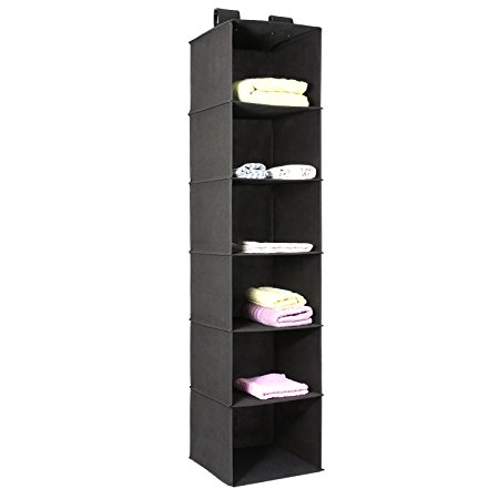 Hanging Closet Organizer, Magicfly 6-Shelf Hanging Clothes Storage Box Collapsible Accessory Shelves Eco- Friendly Closet Cubby, Sweater & Handbag Organizer, Easy Mount, Black-