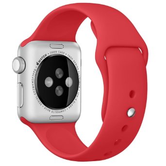 Apple Watch Band - LNKOO® Soft Silicone Sport Style Replacement iWatch Strap bands for Apple Wrist Watch 38mm Models Formal Colors S/M Size (Red-38mm)