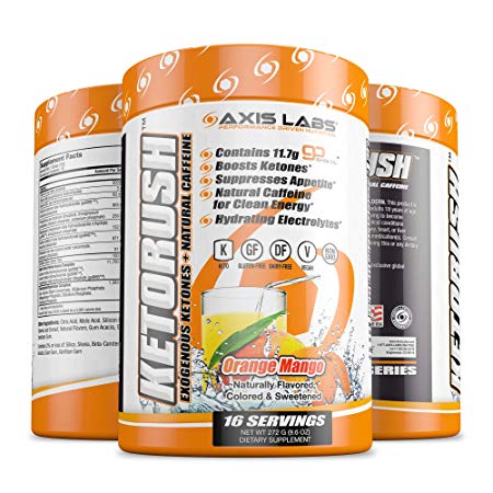 Axis Labs | Ketorush Exogenous Ketones | Natural Caffeine | Non-GMO | Ketogenic Dietary Supplement | Gluten and Dairy Free | Reach Ketosis Faster | Reduce Appetite | Orange Mango