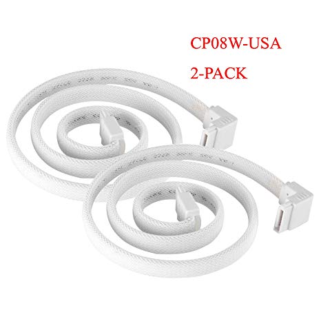 SilverStone Technology CP08W 90 Degree SATA 3 Sleeved White Cable with EMI Guard for 6Gb/s 2-Pack