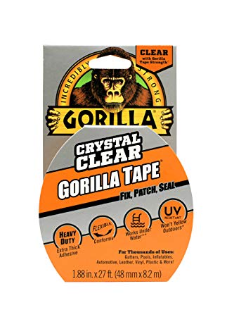 Gorilla Tape, Crystal Clear Duct Tape, 1.88” x 9 yd, Clear, (Pack of 1)