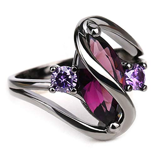 ECYC Trendy Engagement Wedding Rings Women Horse Eye Cz Black Gold Rings, Size 5-10