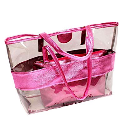 KARRESLY 2 In 1 Clear Shoulder Bag PVC Waterproof Travel Bag Beach Handbag Gym Sports Cosmetic Tote Bag Purse