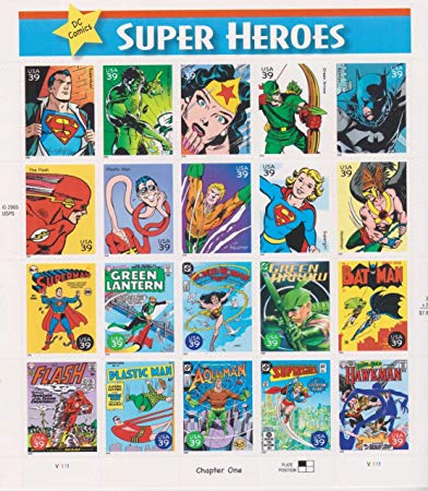 DC Comics Super Heroes, Full Sheet of 20 x 39-Cent Postage Stamps, USA 2006, Scott 4084