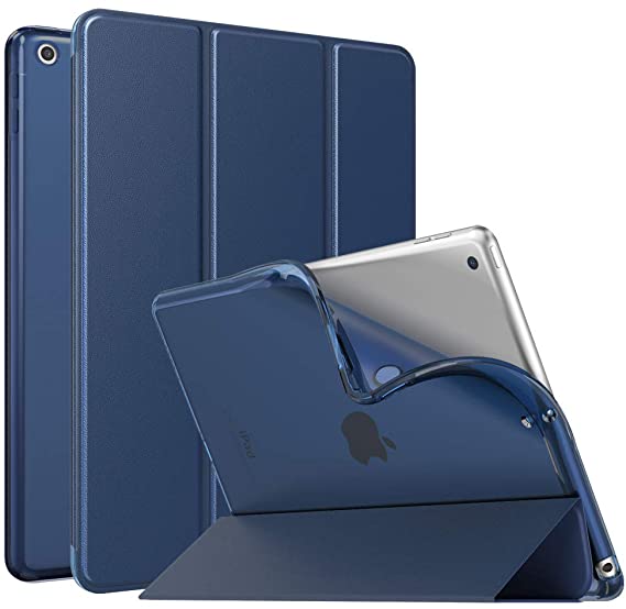 MoKo Case Fit New iPad 8th Generation 10.2" 2020 / iPad 7th Gen 2019, iPad 10.2 Case with Stand, Soft TPU Translucent Frosted Back Cover Slim Shell for iPad 10.2 inch, Auto Wake/Sleep,Navy Blue