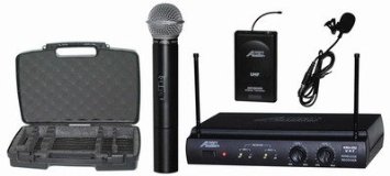 Audio2000 AWM-6032UL UHF Dual Channel Wireless Microphone System with One Handheld & One Lapel (Lavalier) Mic