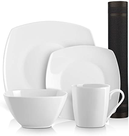 DOWAN 10 Piece Square Kitchen Dinnerware Set, Service for 2, White