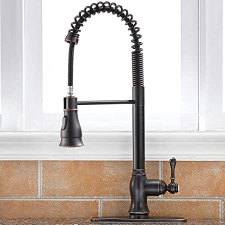 Antique Spring Single Handle Pull Down Sprayer Oil Rubbed Bronze Kitchen Faucet, Kitchen Faucet Bronze With Deck Plate