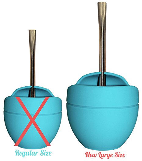 Extra Large Yerba Mate Silicone Gourd and Bombilla Combo (14 Oz. Gourd) (Sky Blue)