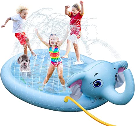 SuSenGo Splash Pads Sprinkler Mat: for Kids Toddler, Large Size 82" Sprinkler Kids Pool Baby Summer Toys Outside Water Blob Toys (Elephant)
