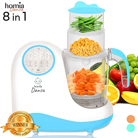 Baby Food Maker Chopper Grinder - Mills and Steamer 8 in 1 Processor for Toddlers - Steam, Blend, Chop, Disinfect, Clean, 20 Oz Tritan Stirring Cup, Touch Control Panel, Auto Shut-Off, 110V Only, Blue