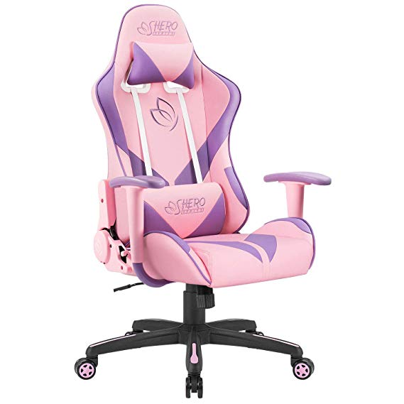 Homall Gaming Chair Racing Office Chair High Back Computer Desk Chair Leather Executive Adjustable Swivel Chair with Headrest and Lumbar Support (Purple arm)