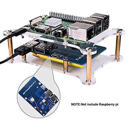 for Raspberry Pi Kuman Lithium Battery Pack Expansion Board RPi Power Pack Power Supply  USB Cable   2 layer Acrylic Board for Pi 3 2 Model B KY68C