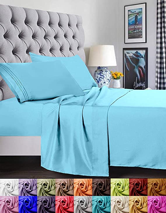 Elegant Comfort 1500 Thread Count Egyptian Quality Super Soft WRINKLE FREE & WRINKLE RESISTANT 4 pc Sheet Set, Deep Pocket Up to 18" - All Size and Colors, Full Aqua