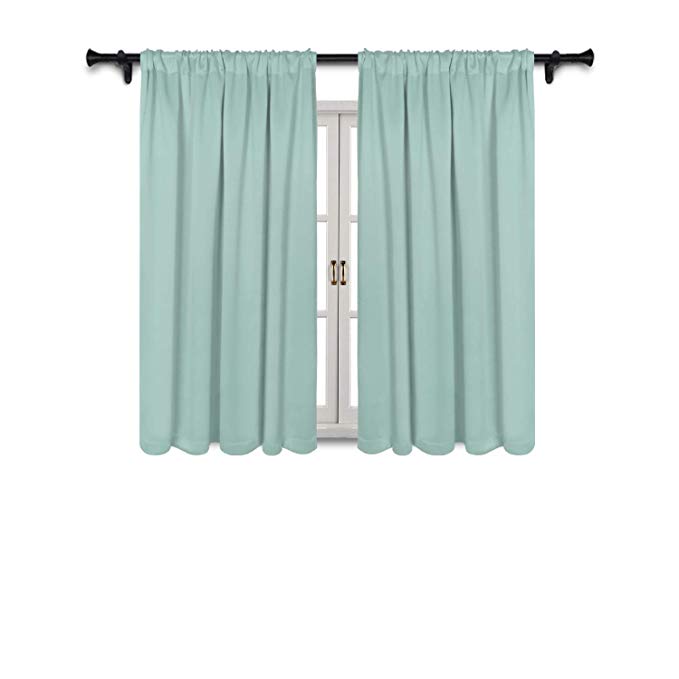 SUO AI TEXTILE Blackout Room Darkening Curtains Thermal Insulating Window Drapes Solid Rod Pocket Top Window Curtain Panels Light Reducing Drapery,37Wx63L,Mint Green,2 Curtain Panels