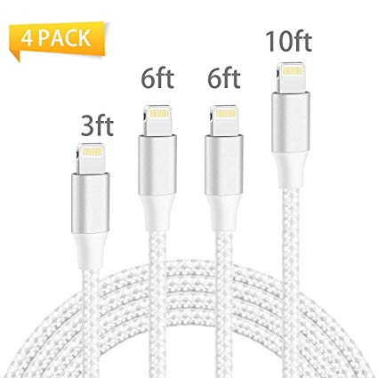 littlejian USB Phone Charger Cable,4 Pack (3/6/6/10FT) Nylon Braided Fast Charging Cable USB Charging & Syncing Cord Compatible with Phone Xs Max/Xs/X/8/8 Plus/7/7 Plus/6s/6s Plus/6 Plus/5/5S/Pad etc.