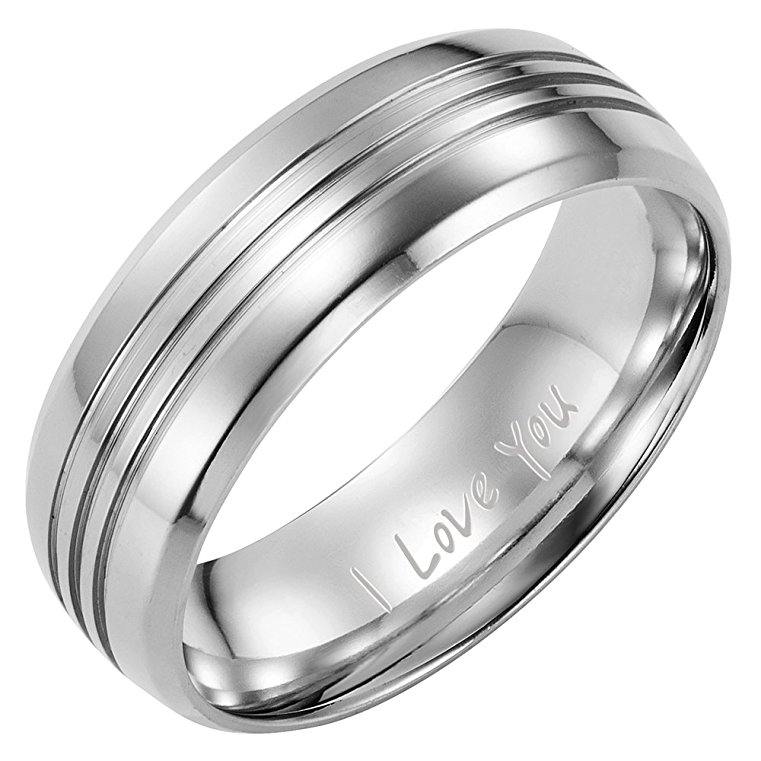 Willis Judd Mens Polished Titanium Ring Engraved I Love You