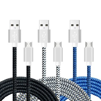 Magic-T Charging Cable 66ft2m Micro USB Charger Charging Cord A Male to Micro B High Speed Braided 20 with Silver Shell for Android Samsung Galaxy S7 S6 HTC Sprint and More3-Pack