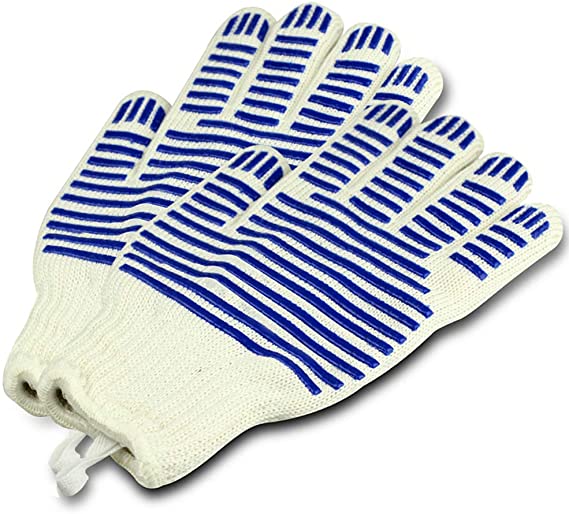 UZOU BBQ 932℉ Extreme Heat Resistant Gloves,Silicone Non-Slip Grips Oven Mitts for Cooking, Frying, Cutting,Baking,Smoker,Barbecue,Grilling,Welding with Hanging Rope (2 Pack)