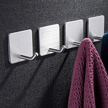 Taozun 3m Hooks/Adhesive Hook Bathroom - 4 Packs Towel Hooks Self Adhesive Hook Stick on Coat Hooks Kitchen Wall Hooks Office Organizer Hooks