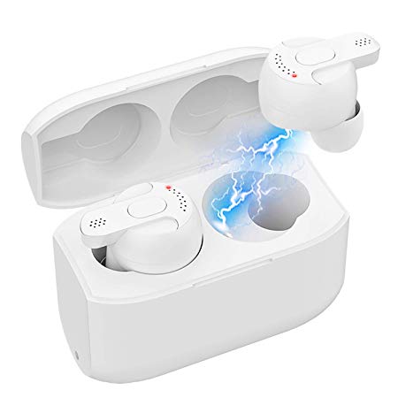 True Wireless Earbuds Latest Bluetooth 5.0 Mini TWS 3D Stereo Sound 28H Extended Playtime Built-in Mic IPX5 Waterproof with Portable Charge Case