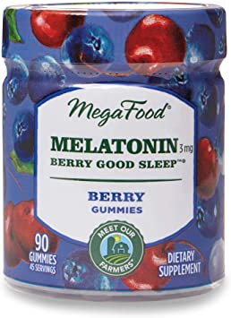 MegaFood, Melatonin Berry Good Sleep Gummies, Soft Chew Supplement to Support Relaxation Vegan, 90 Gummies (45 Servings)