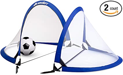 Collapsible Soccer Goal Set of 2 with Travel Bag - Ultra Portable 4 Foot Instant Pop Up Football Goal Nets for The Beach| Playground | Backyard | Camping - Kids Soccer Training Nets