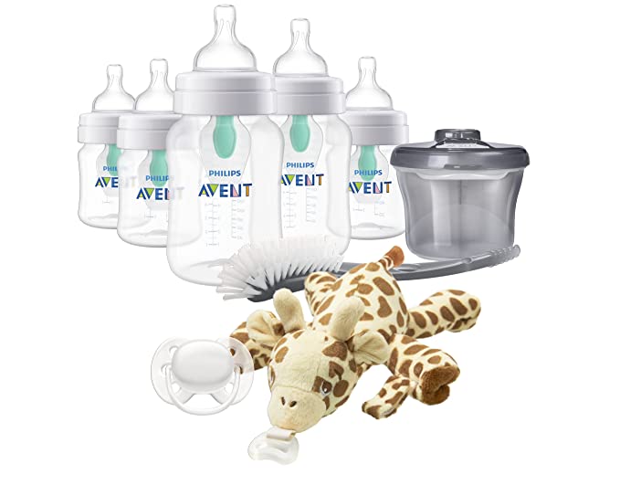 Philips Avent Anti-Colic Baby Bottle with AirFree Vent Newborn Gift Set with Snuggle, Clear, SCD306/10