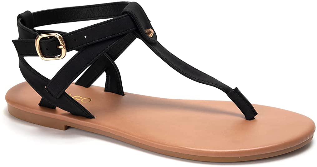 Thong Flat Sandals, Casual T Strap Dress Sandals, Adjustable Ankle Buckle Dress Thong Sandals with Strappy for Women Summer Wedding