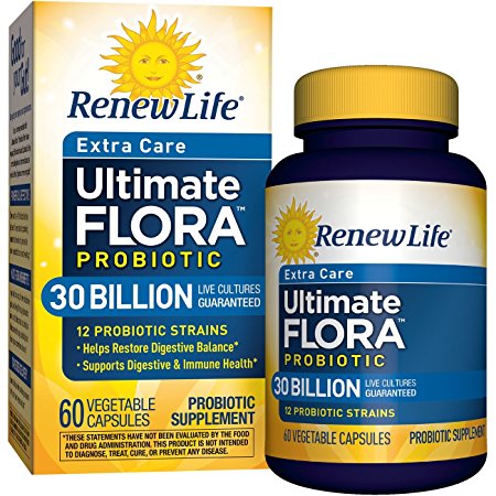 Renew Life Ultimate Flora Probiotic Extra Care 30 Billion Vegetable Capsules, 60 Count