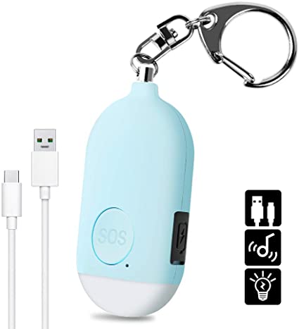 Personal Security Alarm Keychain with LED Flashlight for Women and Seniors - USB Chargable Safe Personal Scream Alarm Emergency Self Defense Alarm Safety Alert for Girls Kids and Men